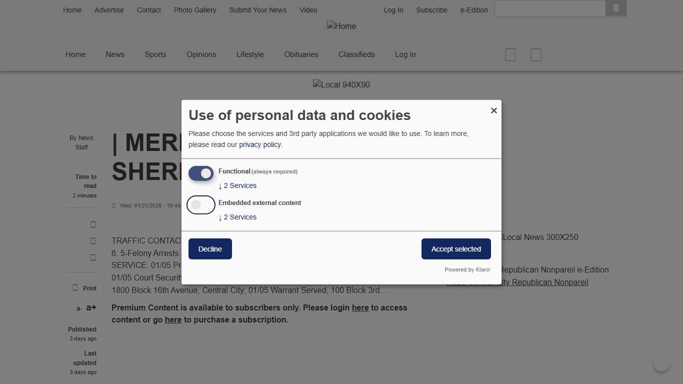 | MERRICK COUNTY SHERIFF’S OFFICE | Central City Republican Nonpareil