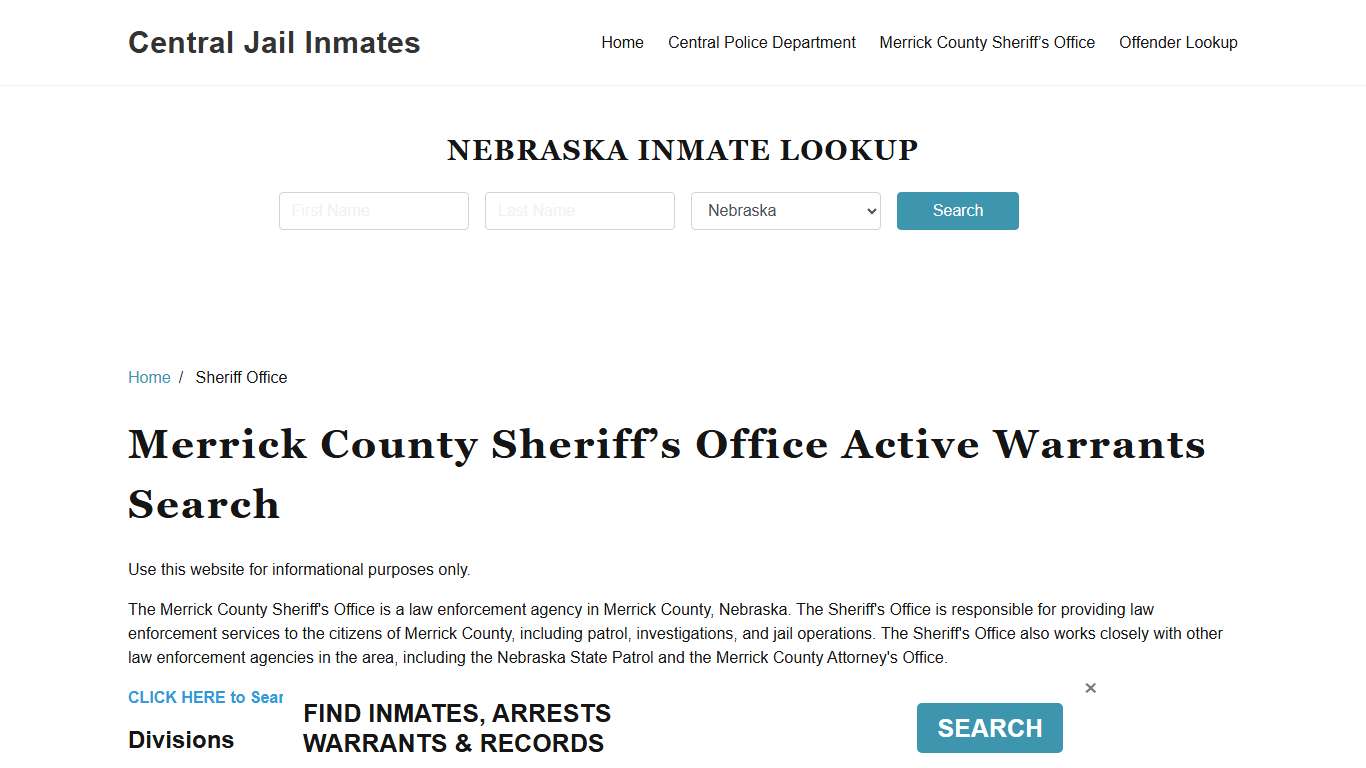 Merrick County Sheriff Office, NE Warrant Lookup